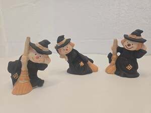 Vintage Halloween Witch Figurines 3 Piece Set Brooms Original Box Decor